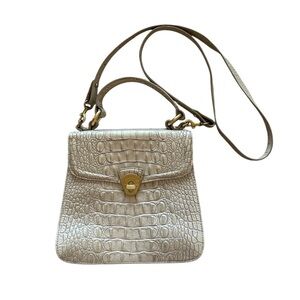 BRAHMIN Beige Croc Embossed Crossbody Bag